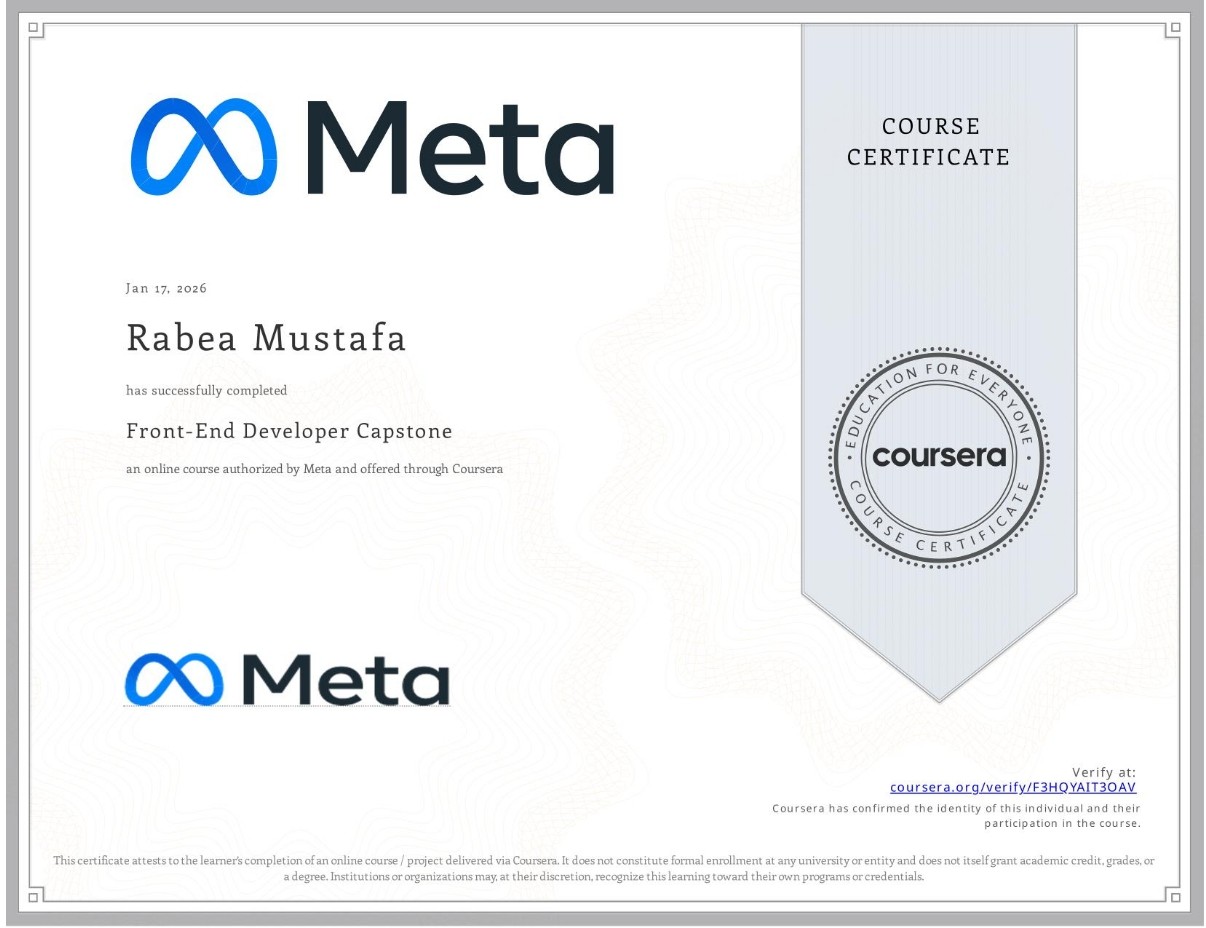 Software Developer Capstone Rabea Shaban - Full Stack Developer